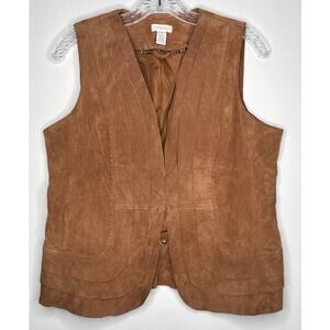 Chico’s Suede Leather Vest Brown Scalloped Hem western cowgirl Size 1 Medium